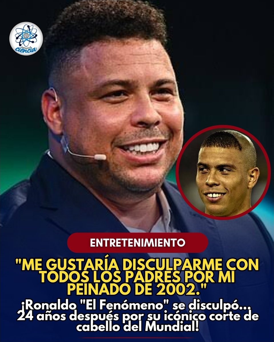 EnsedeCiencia's tweet photo. El exgoleador brasileño confesó entre risas que lamenta haber inspirado a miles de niños a copiar aquel famoso peinado, e incluso bromeó diciendo que quería pedir perdón a todos los padres que tuvieron que ver a sus hijos llegar con ese look.

Ronaldo explicó que el corte no fue por moda: lo hizo para desviar la atención de la prensa sobre la lesión que sufría antes del Mundial... y la estrategia funcionó. Terminó levantando la Copa del Mundo con Brasil y convirtiendo ese peinado en uno de los más recordados de la historia del fútbol