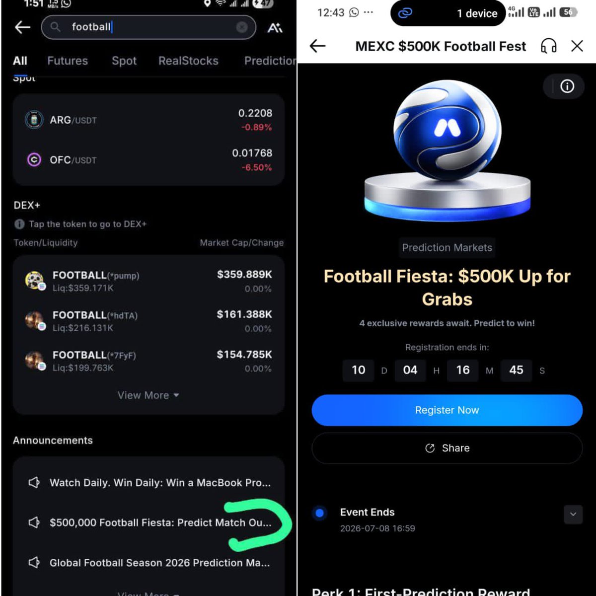WildHunters_Nad's tweet photo. 🤝🏾 Free $5 Bonus Reward on @MEXC
🤝🏾 Download App &amp; use code for bonus... 12R42Q

🍻 Search "FOOTBALL" &amp; Register on the Football Prediction event...
🍻 Send and Stake +$12 on a Football match of your choice...
🍻 Cash out before the match starts to avoid losses...

Done✅ https://t.co/yCdXXxyPAy