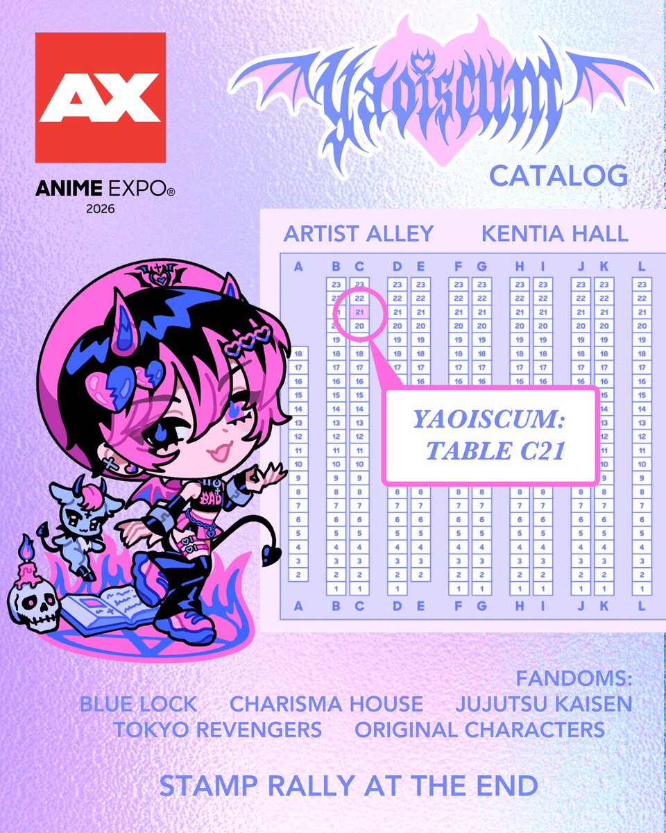 yaoiscum's tweet photo. Here is my catalog for Anime Expo 2026! I will be tabling in artist alley in Kentia Hall all weekend July 2-5. Come find me at table C21. Hope to see you there! 

#AX2026 #AXArtistAlley2026 https://t.co/CStQO1cYvk