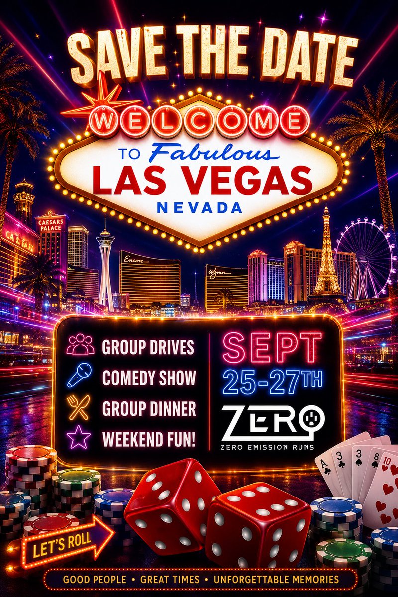 SoCalEVs's tweet photo. SAVE THE DATE 🥳🎉
You ready for Zero Emission Runs LAS VEGAS? This year it will be Sept. 25th-27th, stay tuned for more details! https://t.co/sfOYWLQW1c