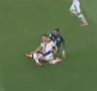 thegauguy's tweet photo. As nobody is mentioning it, can we please discuss how this wasnt even picked up by the ref or the VAR?! How is that not a red or even a foul at all? Jumped right into the back and afterwards sat on top of him.

#PARGER #GERPAR https://t.co/JTzwHCN6Nq