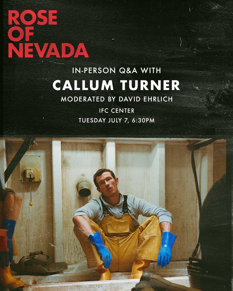 IFCCenter's tweet photo. "Richly cast" – Sight &amp; Sound
"A dreamy tale of loss and grief, death and resurrection" – The Daily Beast

Just announced! @davidehrlich will moderate Q&amp;A with Callum Turner following the 6:30 screening of ROSE OF NEVADA on Tues, July 7!

Tickets: https://t.co/gkVG3NKTEt https://t.co/PB20wow1jG