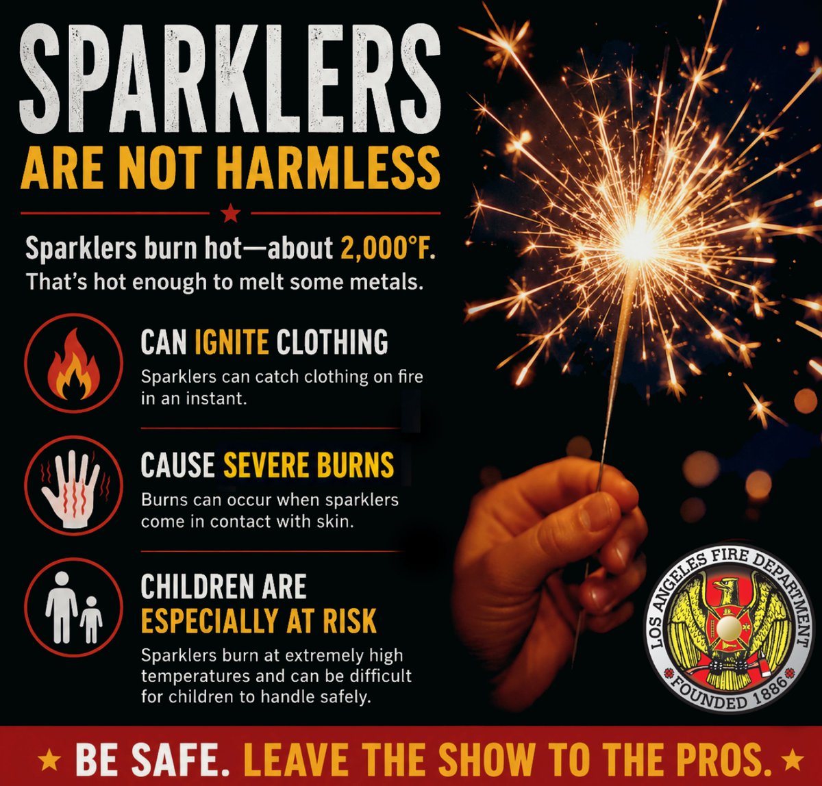 LAFDtalk's tweet photo. This year, try swapping sparklers out for glow sticks, confetti poppers, or colored streamers... just as fun, and a whole lot safer for little hands.

Fireworks info: https://t.co/WC8ccox6i2

#LAFD #FireworksSafety #July4 @LAFDvalley @LAFDwest @LAFDcentral @LAFDsouth https://t.co/wzwJf9WH4r