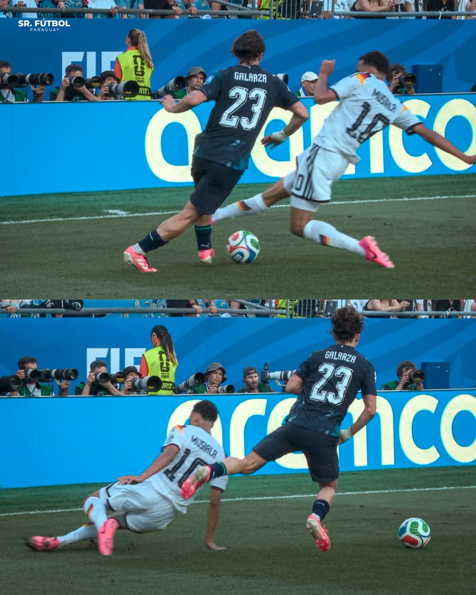 SrFutbolPy's tweet photo. Matías Galarza y un TREMENDO CAÑO ante Jamal Musiala en el segundo tiempo del suplementario. Impresionante el partido de este chico. ❤️🇵🇾 https://t.co/q7yzLonegG