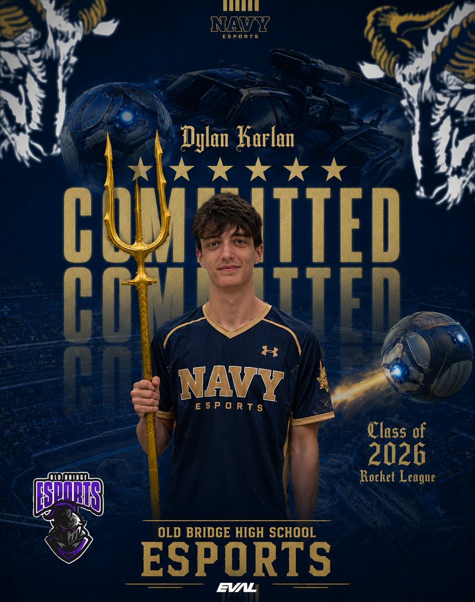 Evalgames's tweet photo. 🚀⚓ NAVY ROCKET LEAGUE COMMIT! ⚓🚀

Dylan Karlan of Old Bridge High School Esports commitment to the United States Navy! #OBHSEsports https://t.co/LC5QAQIPVs