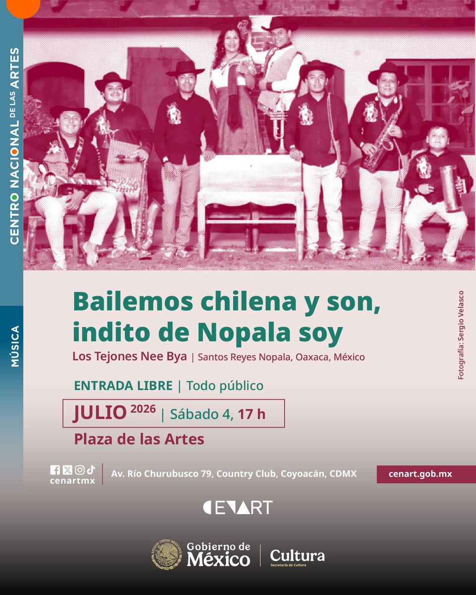 cenartmx's tweet photo. ¡Bailazo! Nos vemos este sábado para zapatearle con las marchas, pasos dobles y merequetengues de Los Tejones Nee Bya; ritmos cadenciosos que caracterizan a la gente de la costa de Oaxaca. https://t.co/rPsLuefT1F