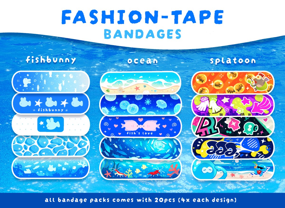 tokkibada's tweet photo. fashion bandages!! wear for fun or patch up a small booboo 🩹🐟 https://t.co/yiwGpG2xts