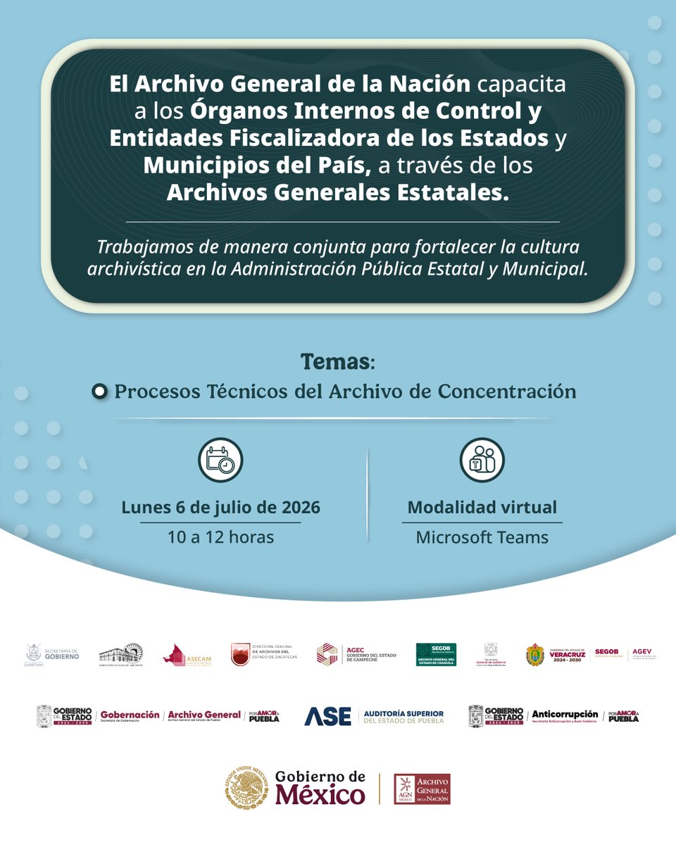 snamexico's tweet photo. Sigue la 2ª sesión del Curso de Capacitación Archivística del @AGNMex 
 
Tema: Procesos Técnicos del Archivo de Concentración

📅lunes 06 de julio
⏰10:00 a 12:00 h
💻 Transmisión YouTube y Facebook Live del SNA https://t.co/9S7jvTNnfG
