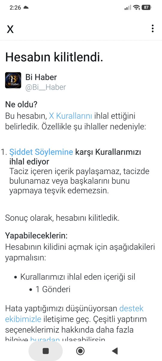 Bi__Haber's tweet photo. Hesabımız X tarafından kilitlendi.

Lütfen algoritmayı kırmak için destek olun... https://t.co/SwUVKTRXo8