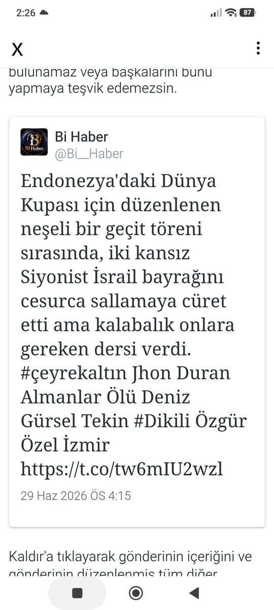 Bi__Haber's tweet photo. Hesabımız X tarafından kilitlendi.

Lütfen algoritmayı kırmak için destek olun... https://t.co/SwUVKTRXo8