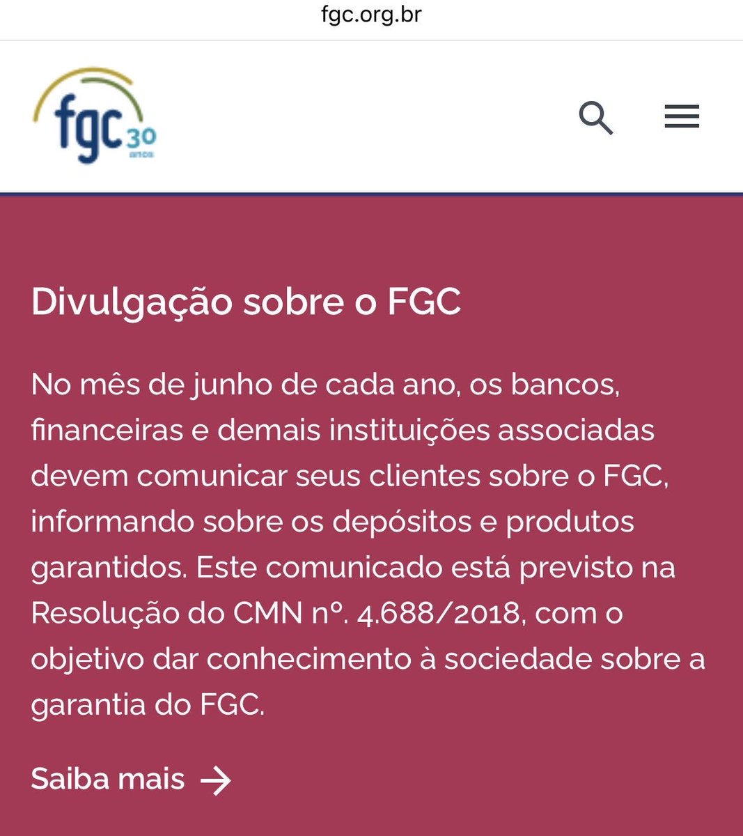 paje69's tweet photo. @ODevLibertario é regulatório.. todo mês de junho os bancos têm que enviar essas informações para clientes que possuem aplicações garantidas pelo FGC.. é só entrar no site do FGC pra ver https://t.co/u484BxPCsj