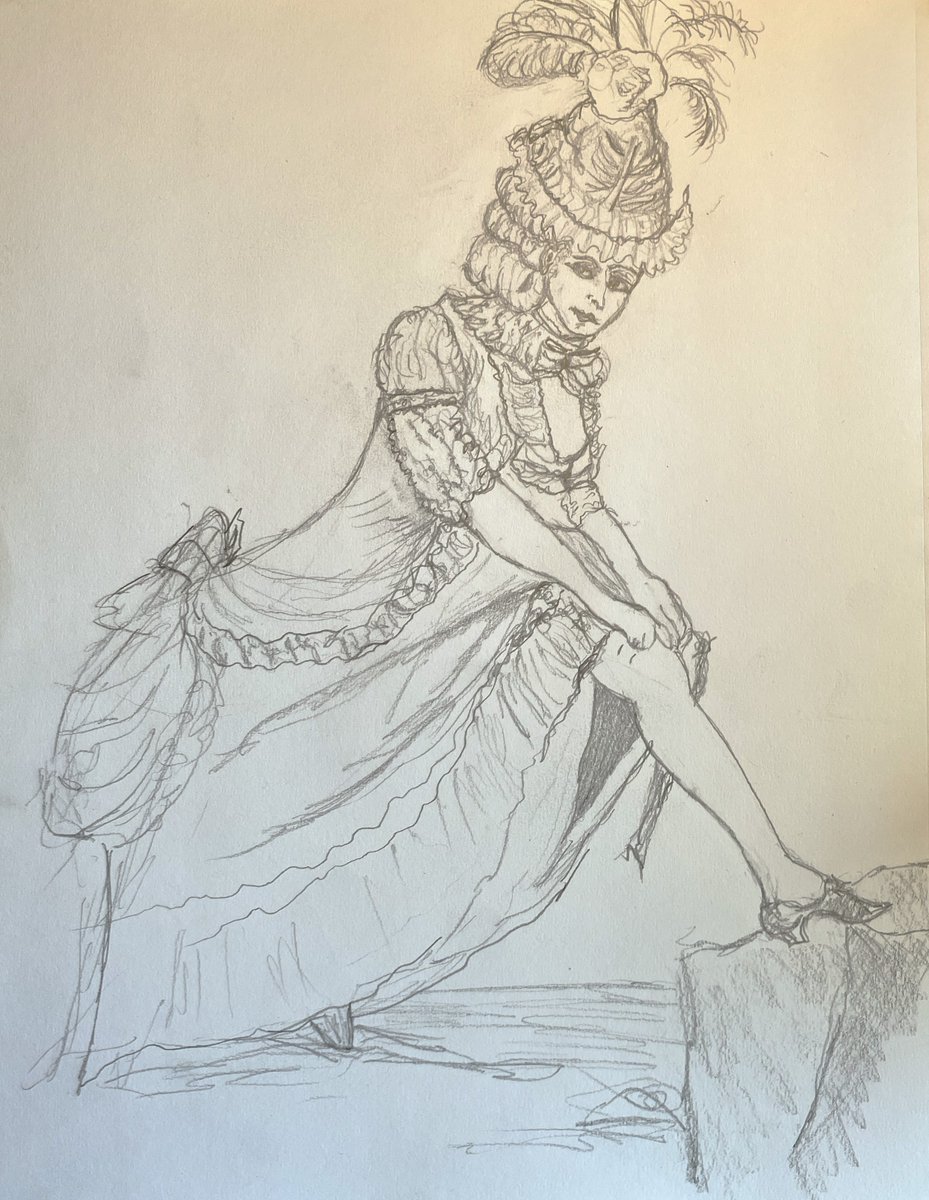johnmurphy901's tweet photo. Pierre Thomas drew this in 1778. Loved the glimpse of stocking. Her face is so non-apologetic. It was so fun to capture the tone and the dress of the period. https://t.co/PEXNgp0IyO