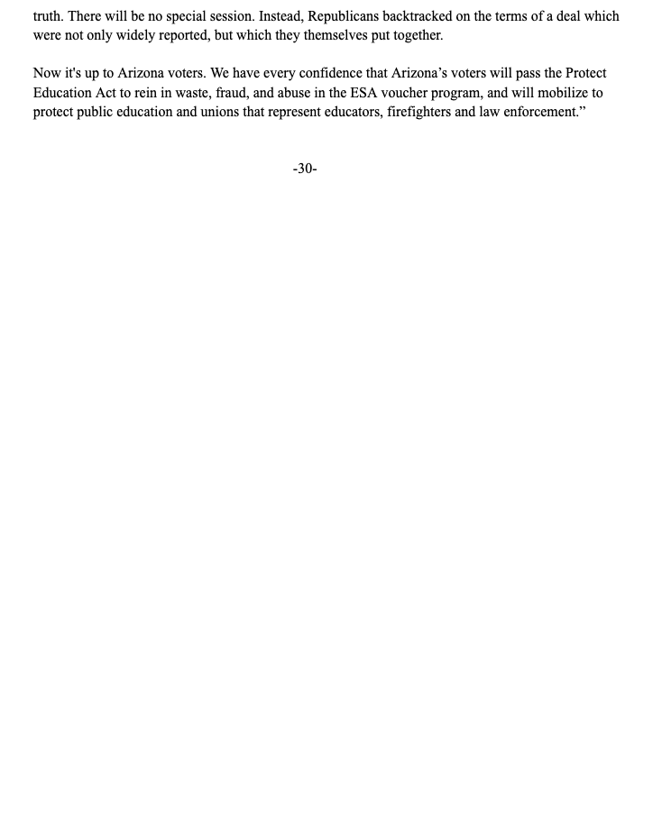 AZHouseDems's tweet photo. PRESS RELEASE: Legislative Dems Statement on Republican Special Session Failure on ESAs and Ballot Measures Attacking Educators, Fire Fighters and Law Enforcement https://t.co/B8nTBdfjyY