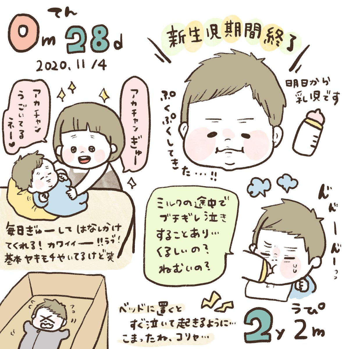 息子うまれたての育児絵日記✍
バタバタすぎて当時の記憶はないから
当時を振り返らる絵日記って良い🙂‍↕️ 