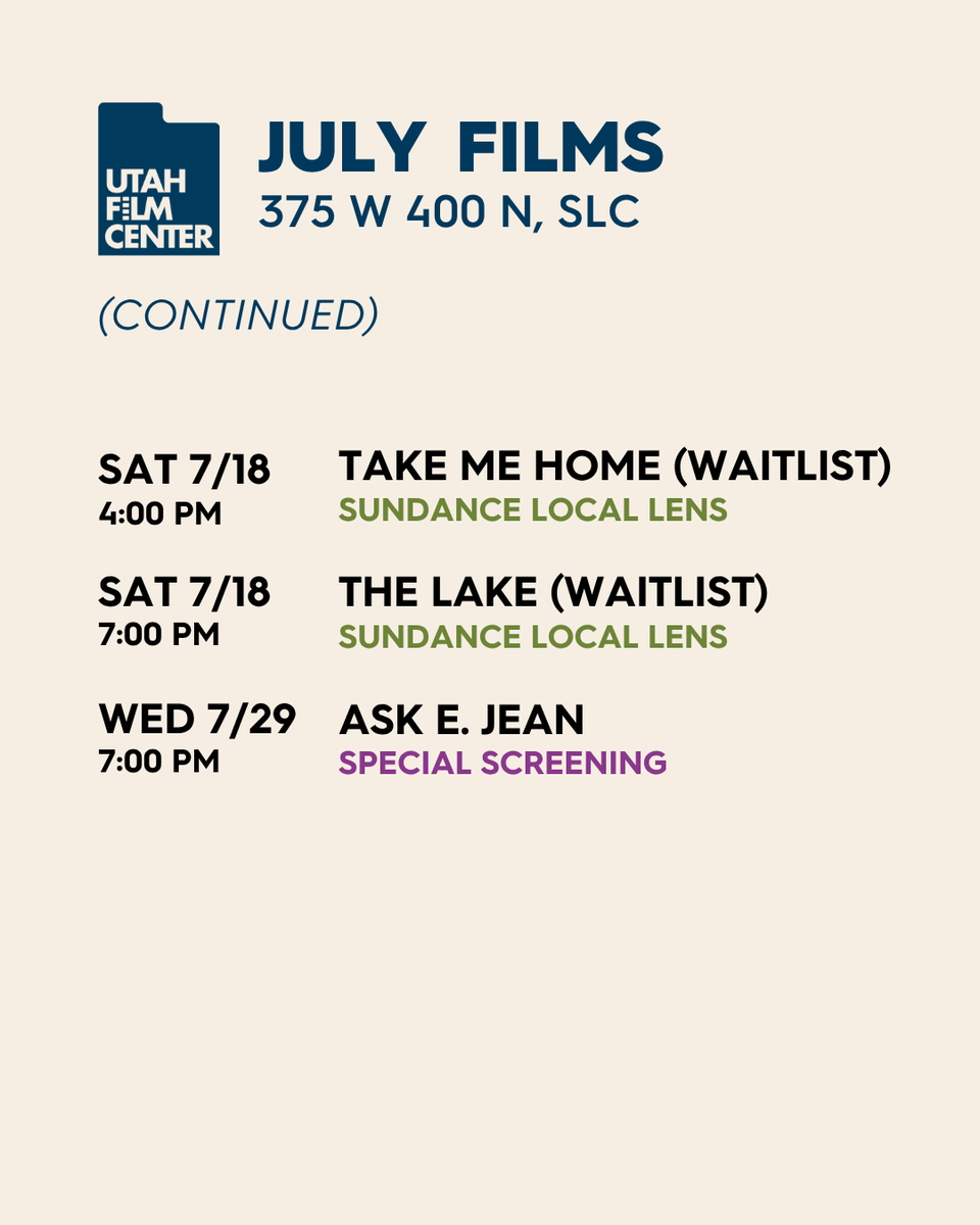 UtahFilmCenter's tweet photo. Free movies > staying in.
Here’s what’s playing at Utah Film Center this July! 🎥🍿 

📍 All screenings listed take place at Utah Film Center
🔗 Admission is FREE—tickets at https://t.co/wBjUS3bSrH

#UtahFilmCenter #SLCEvents #FreeFilmScreenings https://t.co/Zab6liDn4Y