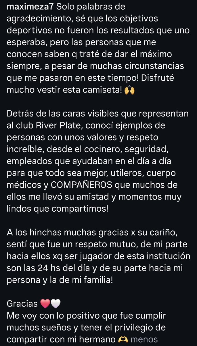maxigrillo's tweet photo. ➡️ La despedida de Maxi Meza en su cuenta de @instagram https://t.co/t7Njg4Vtui