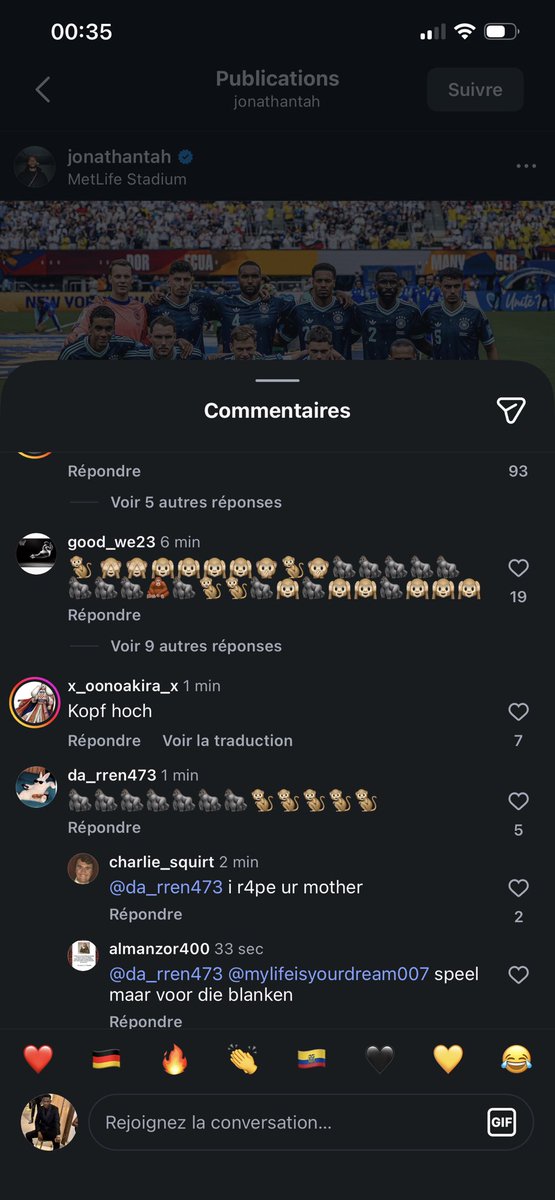 Berdymukoko04's tweet photo. Jonathan Tah prend déjà cher chez allemands avec des insultes racistes. #NoToRacism ❌ https://t.co/h9MduCpOaa