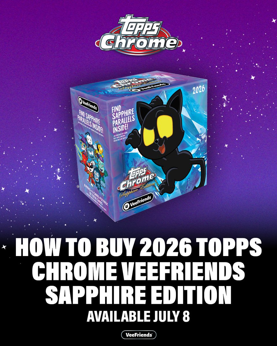 VeeFriendsCards's tweet photo. Mark your calendars the Sapphire Edition of 2026 Topps Chrome VeeFriends is available on July 8th! 😱 https://t.co/SwQgOQfHu1