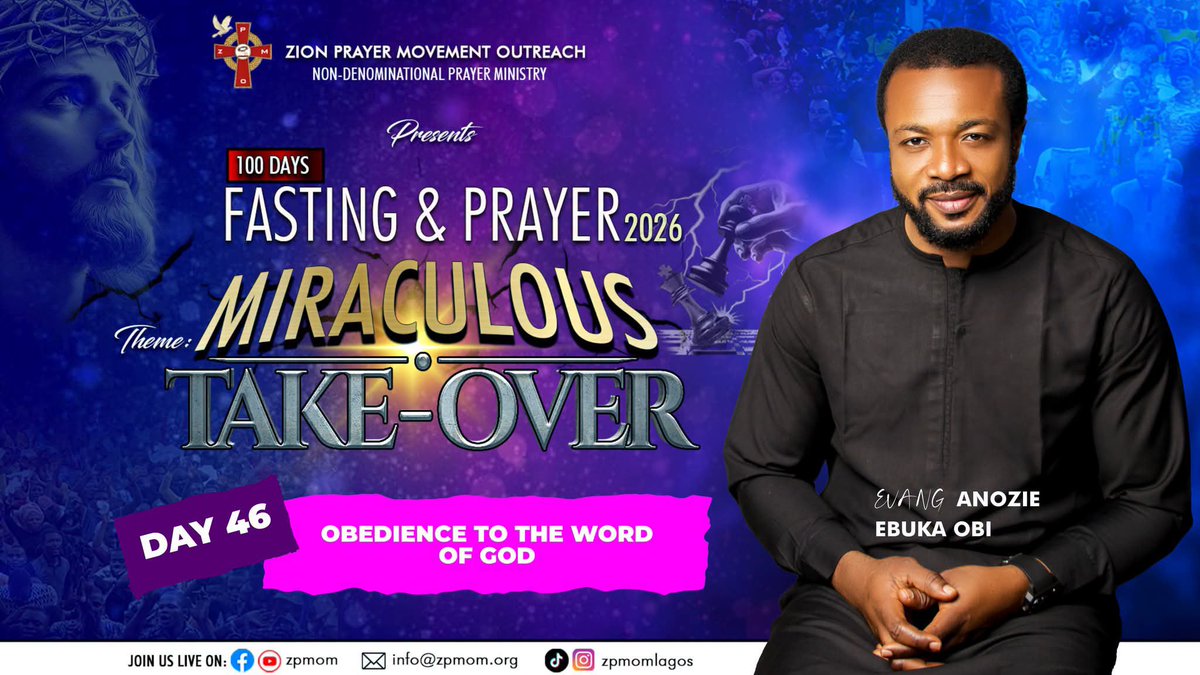zpmomlagos's tweet photo. DAY 46: TUESDAY 30TH JUNE, 2026
TOPIC: OBEDIENCE TO THE WORD OF GOD

Deuteronomy 28:13, Genesis 22:9-18, 1Samuel 15:22-23, Luke 5:1-9

Obedience is an act of complying with instructions, orders or laws from an authority figure, https://t.co/sEOCBLU02t