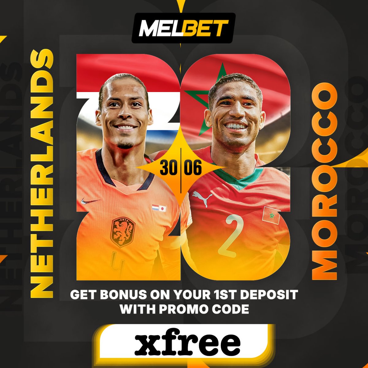 WinningCoupons's tweet photo. Big match day is here! 

⚽️🔥 🇳🇱 #Netherlands takes on #Morocco 🇲🇦 in an epic showdown!

Who are you backing today? 🤔👇

💰 Double the excitement! Secure your 1st deposit bonus using the promo code on #Melbet! https://t.co/9guAsm9DQP