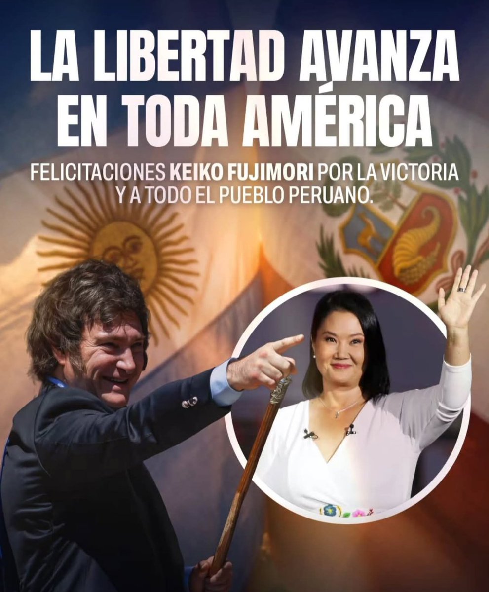 strafaccio's tweet photo. Vamos Perú carajo!!

#keikoyaganó #keikopresidentedelperú #libertad #Milei #peru #argentina https://t.co/bLNNNQKOZ5