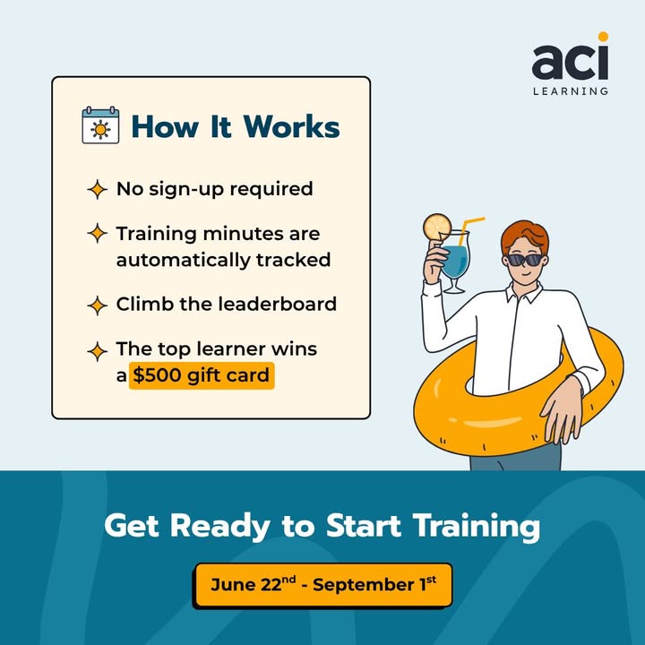 aci_learning's tweet photo. Summer is here, and so is our Summer Training Challenge ☀️

From now through September 1st, every minute you spend learning helps you move up the leaderboard and get closer to winning $500!

Ready to challenge yourself this summer? 🏆 Get the details ➡ https://t.co/JNIKQivcrr https://t.co/l9VDAvcrl9