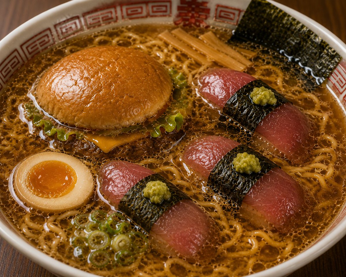 hirenokoji's tweet photo. おはようございます。ヒレノコウジです。
私はハンバーガーもラーメンもお寿司も大好きです。
でもラーメンの中にハンバーガーとお寿司が入っていたら、きっと美味しくないだろうなぁ。

さ〜て、今週の混雑予測です。
※投稿した時点での予測です。実際の空席は下記予約フォームにてご確認を頂けると嬉しいです。
30日㈫∶普通かも
1日㈬∶普通かも
2日㈭∶普通かも
3日㈮∶混むかも
4日㈯∶混むかも

お寿司　メッシ

それでは良い一週間を〜♪
↓予約フォーム
https://t.co/KFua8nAxnI