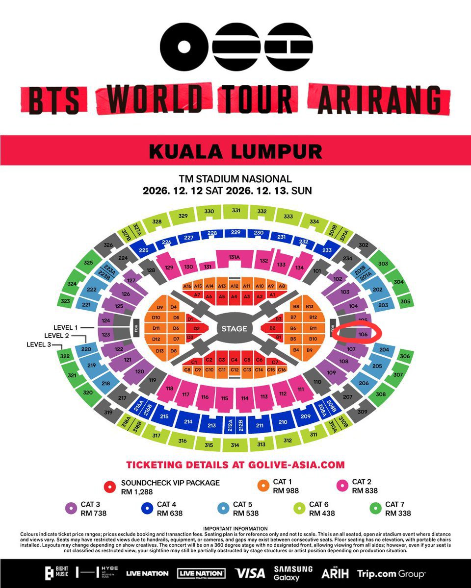 kimnajwa613's tweet photo. WTS #BTSinKL

📍DAY 1 CAT 3 Section 106 Row EE
📍Price: RM775.80 (ticket 738 + booking charge 21.60 + ticket fee 16.20)
📍RTS: upgrade seat
📍need to show spotify/AM/Youtube listening stats (choose one). BTS must be on top.
📍DM if interested

#pasarbts #MYArmyjual https://t.co/OpZ12C63B3