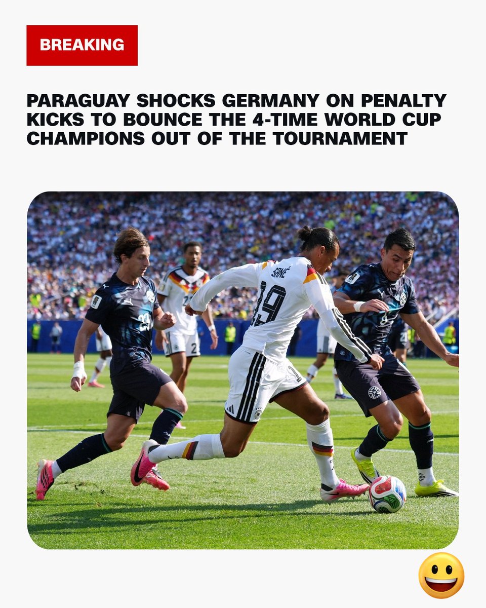 TylerriT53431's tweet photo. Paraguay has shocked Germany, bouncing the four-time world champions from the World Cup on penalty kicks in the Round of 32 in the upset of the tournament so far. https://t.co/l7bNpuuvjN