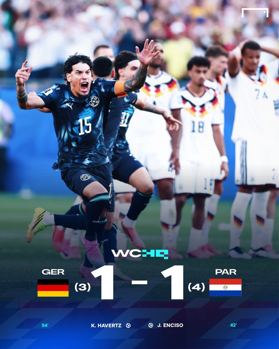 goal's tweet photo. The biggest upset of the 2026 World Cup! 🏟️🇵🇾

Paraguay send four-time champions Germany crashing out of the World Cup on penalties 🇩🇪❌ https://t.co/07tEIHCu34