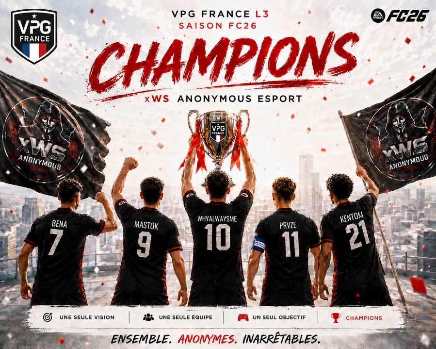 Anonymous__FIFA's tweet photo. Bilan de fin de saison:

🥇@VPGFrance_ L3
🥇@VPGEurope L3
🥇@SMG_TheGame L2
🥉@SwissVPG L2
🥇@VPGFrance_ playoffs L3

GG à tous nos joueurs pour cette S3. Seulement la deuxième saison du club, et déjà énormément de résultats positifs.

Le groupe vit bien et sera présent pour FC27 https://t.co/Ge7SEGtgmg