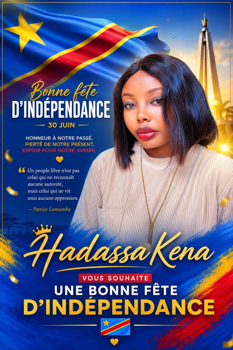 HadassaKena's tweet photo. 🇨🇩❤️Un peuple libre n’est pas celui qui ne reconnaît aucune autorité, mais celui qui ne vit sous aucune oppression.

- Patrice Lumumba -

Bonne fête à tous 🫶🏻

#independance #rdc🇨🇩 #congo #afrique #hadassakena https://t.co/kAj6hVPhFK