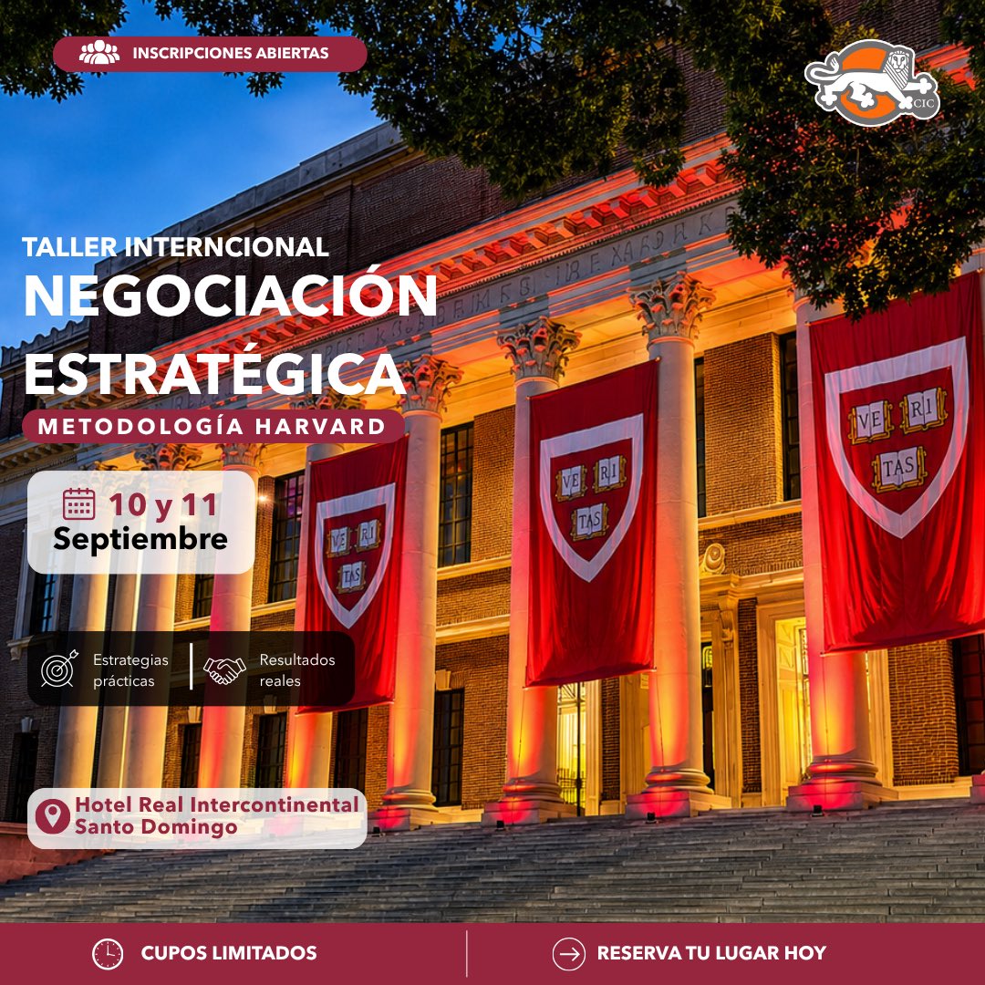 Cambridge_CIC's tweet photo. 📚 Dos días de aprendizaje que marcarán la diferencia en cada una de tus negociaciones y procesos profesionales.
Descubre la 𝗠𝗲𝘁𝗼𝗱𝗼𝗹𝗼𝗴í𝗮 𝗛𝗮𝗿𝘃𝗮𝗿𝗱 adquiere herramientas para:
🤝 Construir acuerdos de mayor valor.
🧠 Gestionar conversaciones complejas.
📩Escríbenos https://t.co/5SFtVgOdbb
