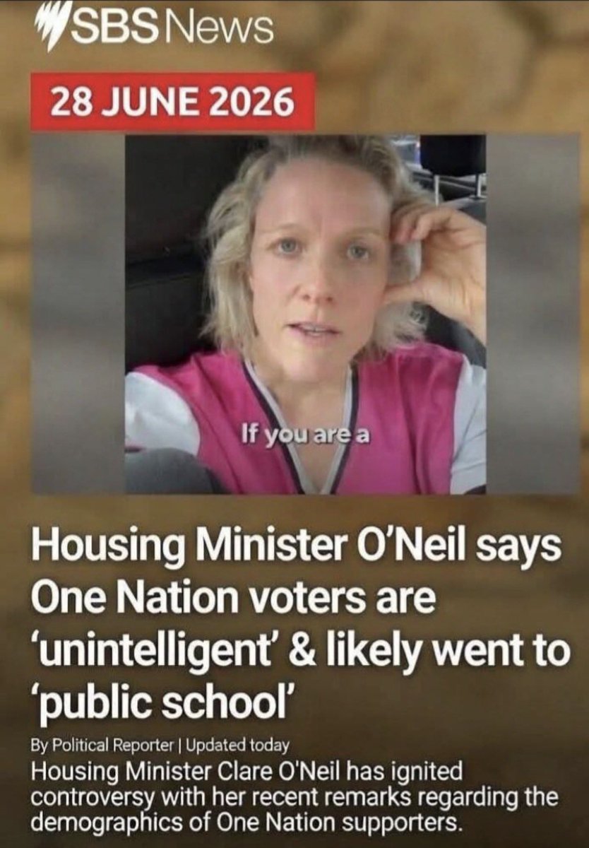 TruthFairy131's tweet photo. LABOR’s housing minister Housing Clare  O'Neil says the majority of Aussies &amp; people that go or went to a public school in Australia are DUMB.

“One Nation voters are unintelligent &amp; likely went to public school”. 

She also says men can be women &amp; men can have babies 🤡 https://t.co/DDdZgLm9m0