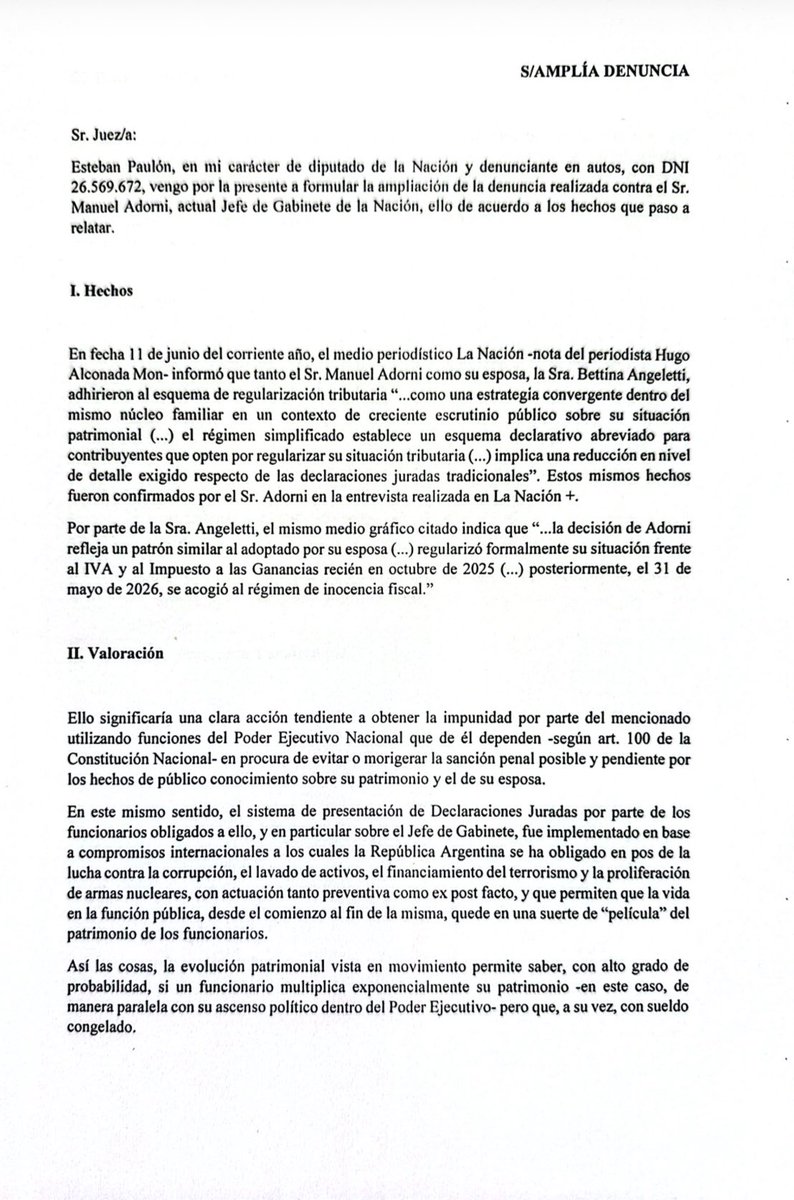 EstebanPaulon's tweet photo. Hace unos días presentamos una ampliación de la denuncia penal. Solicitamos indagatoria y detención de Manuel Adorni.
Los audios muestran que es un peligro para la investigación y la causa el poder residual del Jefe de Gabinete. https://t.co/uJfBsOGLD9
