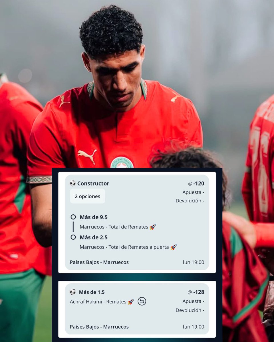 el_YK_'s tweet photo. 🇲🇦 MARRUECOS VS PAISES BAJOS 🇳🇱 

Partido donde veo a Marruecos plantandole cara a Paises Bajos quienes defensivamente tuvieron carencias en sus 3 partidos de fase de grupos.

⭐️Marruecos 10 remates y 3 al arco -120
⭐️Hakimi 2 remates -128 https://t.co/uUszugcaN5