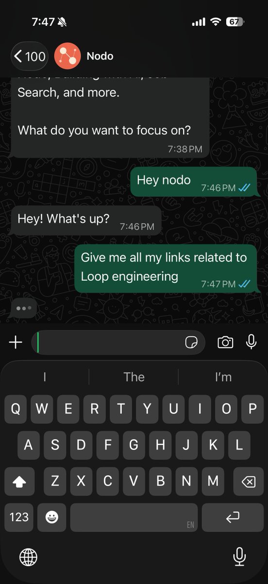 nikhil17's tweet photo. Finally implemented read receipts and typing indicators (3 dots "...") in Nodo.

Crazy how much more human it makes the experience.

Sometimes better AI isn’t just the model.

It’s the tiny UX details that make it feel alive! https://t.co/MO6GOR2IjK
