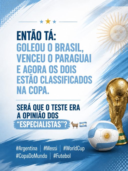 Suzy Cortez - Os especialistas falaram que Argentina não tinha sido testada na @FIFAWorldCup? Então ela goleou Paraguai e Brasil que se classificaram. #FIFAWorldCup https://t.co/a9H5sui3VO
