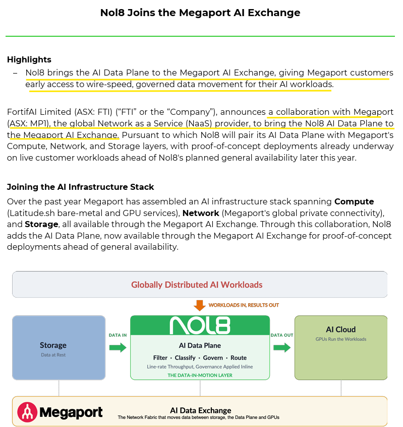 cucan1510's tweet photo. $FTI Nol8 Joins the Megaport AI Exchange
a collaboration with Megaport (#MP1), the global Network as a Service (NaaS) provider, to bring the Nol8 AI Data Plane to the Megaport AI Exchange https://t.co/luV4TvjRXw