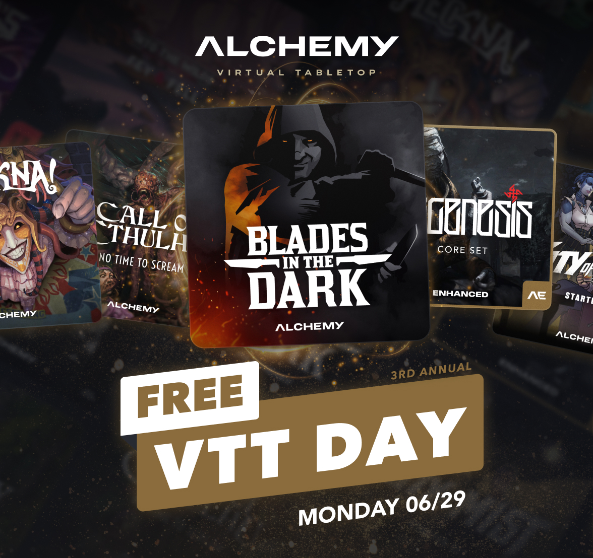 unMadeGaming's tweet photo. We've been using @AlchemyRpg for both Ruins of Heaven and Always Bloody in Doskvol, and I'm really enjoying it so far.

They're hosting a FREE VTT Day on June 29 with free games, adventures, maps, music &amp; more.

If you're VTT shopping, it's worth a look. https://t.co/JFmAduoJaV https://t.co/bp4mGWPn0c