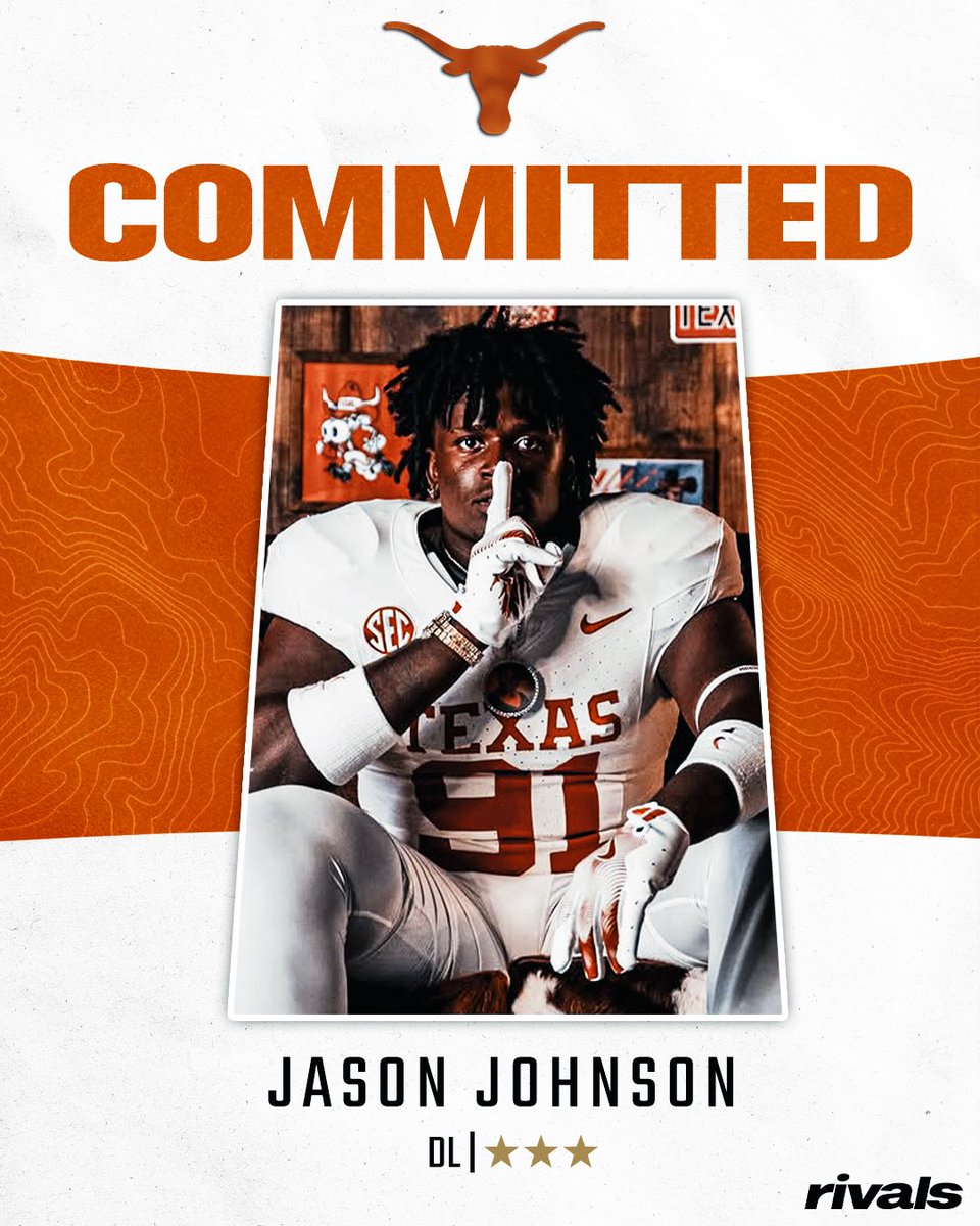 samspiegs's tweet photo. Breaking: Touted Humble (TX) Atascocita DL Jason Johnson has committed to Texas, he tells @Rivals

“Texas is a great program filled with tradition and culture”

More: https://t.co/4faBI4w9EX https://t.co/Bo7EwRGTNp
