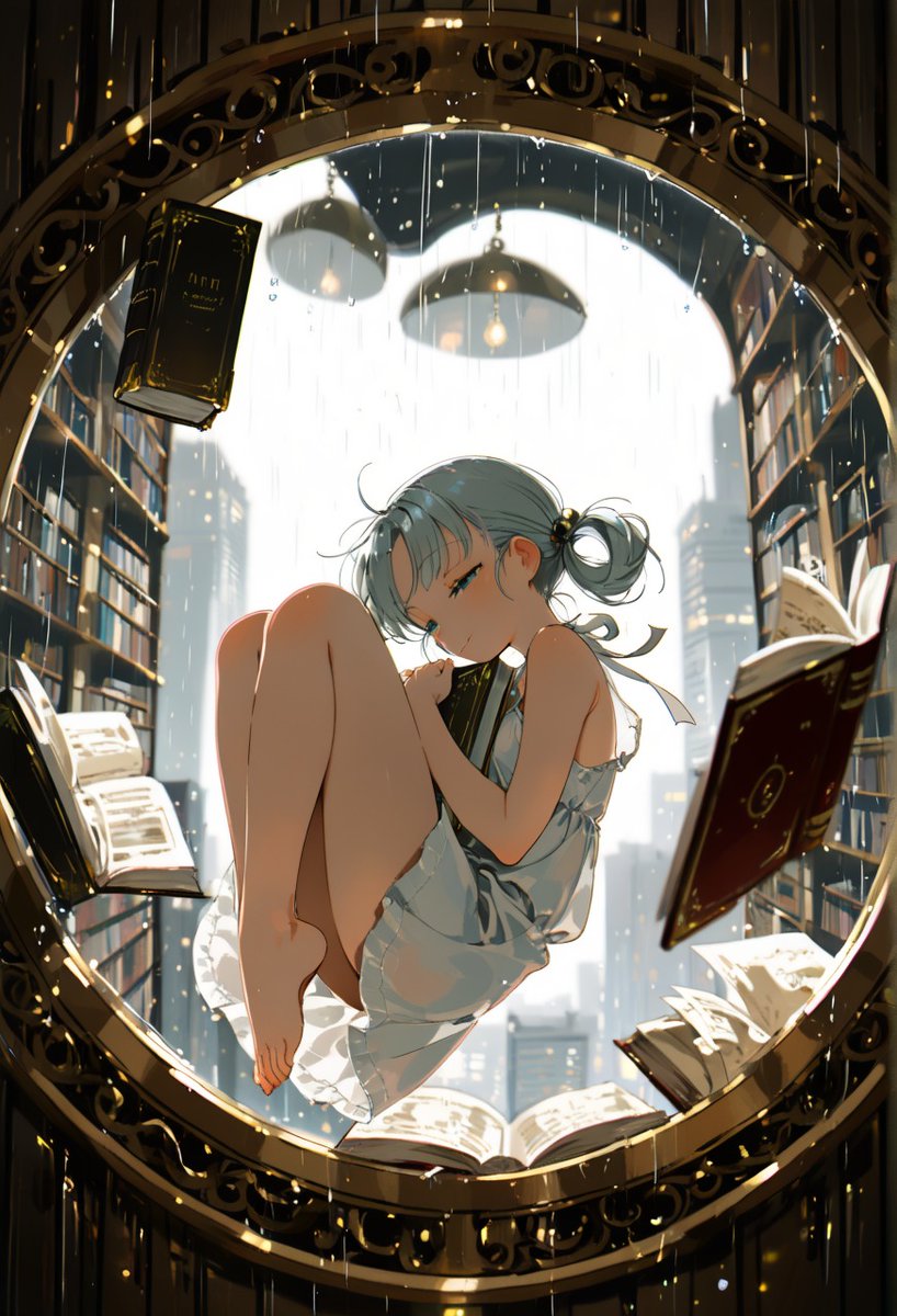 SpotAIFails's tweet photo. AI画像の不自然な点を見つけて、見つけたら教えてね！🔍 Find the AI glitches in this image and let me know! 🧐 #AI #AIgenerated #SpotAIFails #stablediffusion #Futuristic #Library #RainyDay https://t.co/hL0MrDvNCg