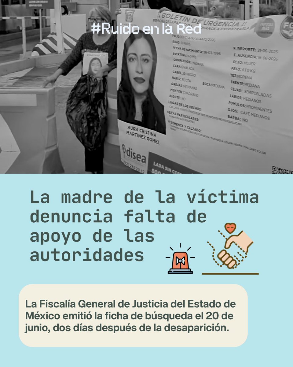 RuidoEnLaRed's tweet photo. ‼ Aura Cristina Martinez Gómez, de 30 años de edad, desapareció este 18 de junio en el municipio de Naucalpan, Edomex, luego de salir de su domicilio para ir a su trabajo. https://t.co/3EDWntFgIM
