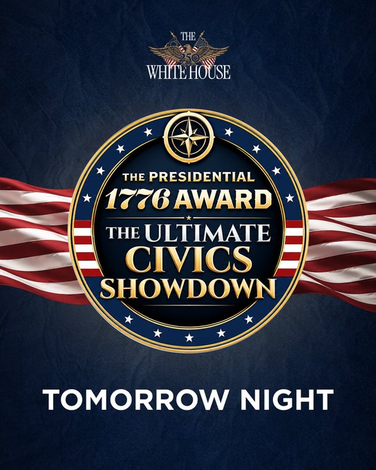 ChillimLp's tweet photo. Tomorrow, the Presidential 1776 Prize National Finals will be broadcast live, honoring students who demonstrate outstanding academic excellence and a deep understanding of the Constitution, American history, and the nation's founding ideals. https://t.co/6AKb5ic4Kw