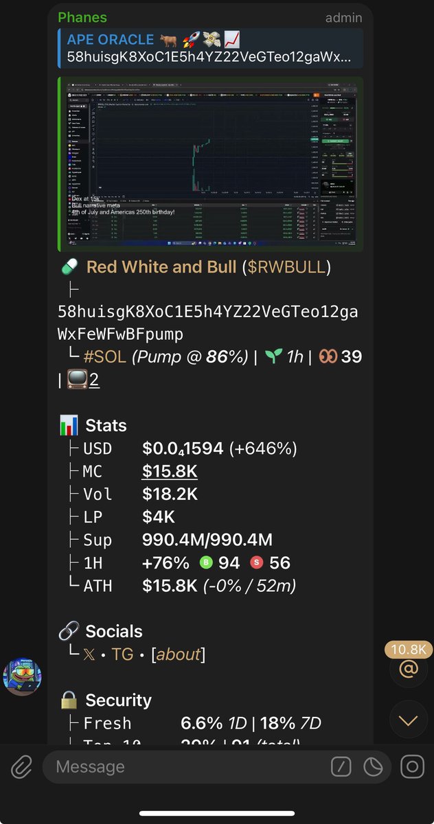 APE_ORACLE1's tweet photo. BOUGHT $RWBULL AT 15K MC 

SENDING UP🚀🚀

CALLED ON MY TG GROUP 

58huisgK8XoC1E5h4YZ22VeGTeo12gaWxFeWFwBFpump https://t.co/54OBlrFF4z