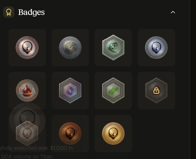 Pilabardes's tweet photo. ✨DCA and DART badges 

https://t.co/9GleW4bpsz

the lastest badge, DCA at least $1,000 USD in volume on Titan to earn the badge, and for arrow badge execute more than $10k volume in DART routed swap.

I got all badges except backpack badge. https://t.co/lv5i1CnaCk