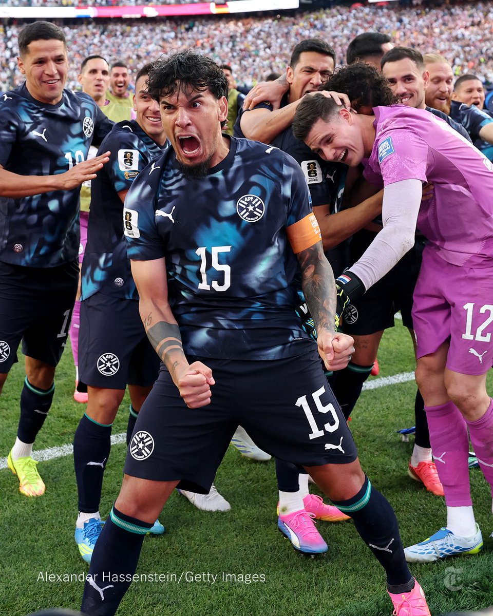 nytimes's tweet photo. From @TheAthleticFC: "Remarkable. Who would have imagined this after that opening round of games, when Germany thrashed Curacao 7-1 and Paraguay were beaten 4-1 by the U.S.?" 

Follow live reactions to Paraguay's shocking victory over Germany: https://t.co/jafQhjk9uT https://t.co/hw3S4zo2oP