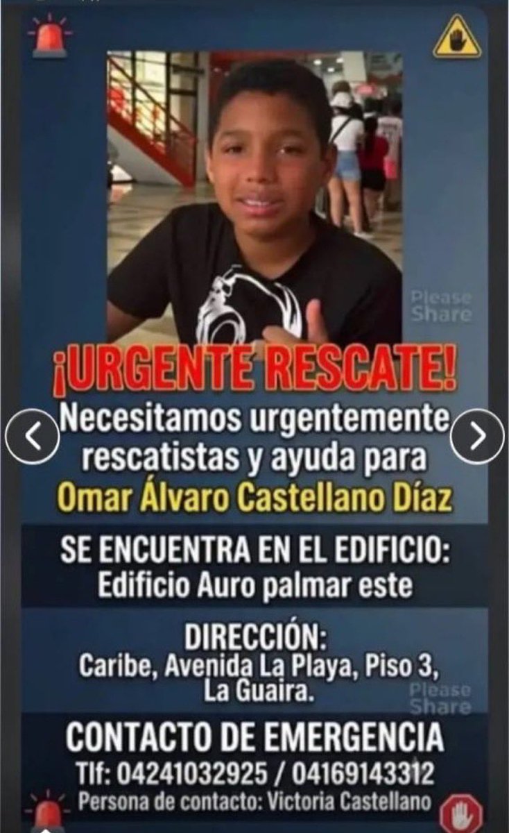 cheo070777's tweet photo. Sus familiares no saben de él El niño Omar Castellano Díaz lleva DÍAS atrapado estaba en la Residencias Auromar (La Guaira)

Por favor, no lo abandonen. @nayibbukele https://t.co/rS48Ug1Bqn