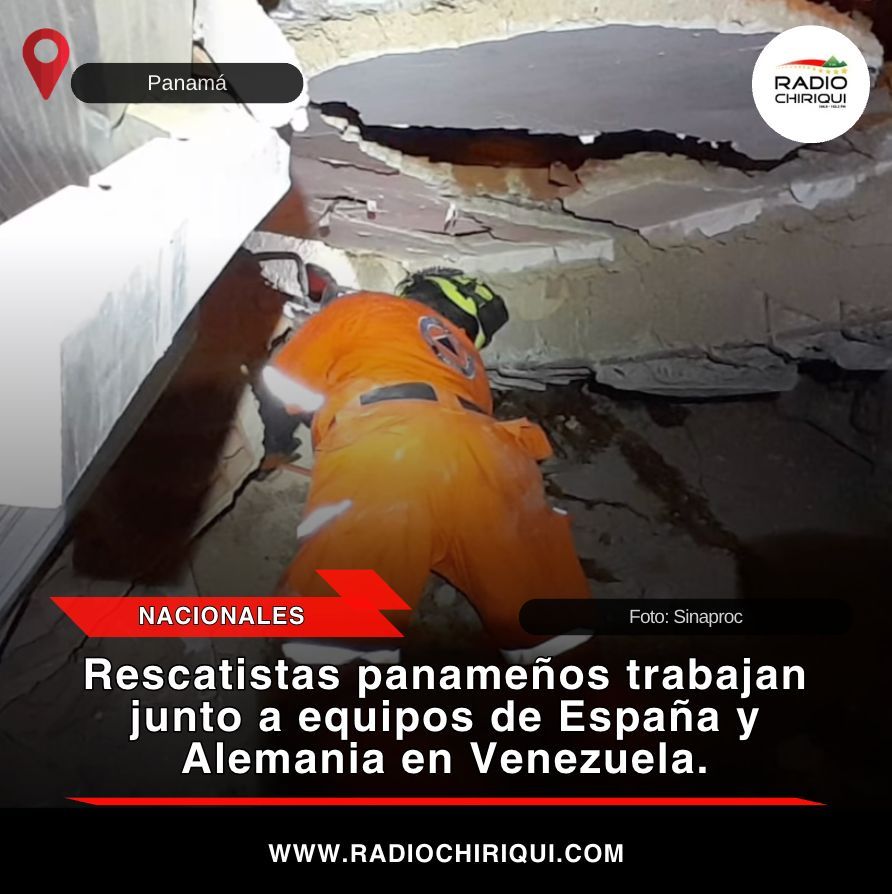RadioChiriqui's tweet photo. #Nacionales Desde el pasado sábado, los rescatistas del Grupo USAR Panamá permanecen desplegados en las zonas afectadas por los terremotos en Venezuela, trabajando sin descanso en labores de búsqueda y rescate. Hombro a hombro con equipos especializados de España y Alemania, los profesionales panameños unen experiencia, disciplina y compromiso en una misión donde cada minuto puede marcar la diferencia entre la vida y la esperanza.

Entre escombros, largas jornadas y condiciones altamente complejas, los rescatistas continúan avanzando con el apoyo de perros de búsqueda, cuya extraordinaria capacidad permite localizar indicios de vida en lugares de difícil acceso. Los canes ingresan a las estructuras sin protección en sus patas para percibir vibraciones que ayuden a detectar personas con vida bajo los escombros.