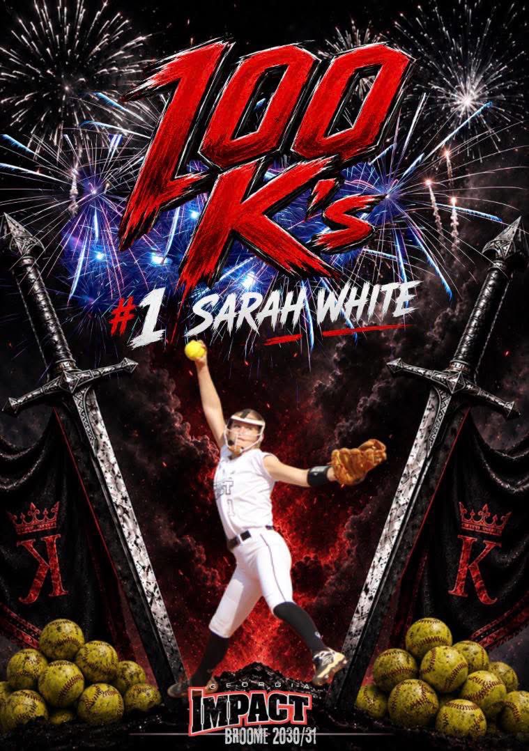 GAImpactBroome's tweet photo. Our #1 @SarahBethWhite0  hit the 100 K mark on the season today! Congratulations kid! Hard work pays off and way to #MakeAnImpact on the field! https://t.co/6jZWHryLEO